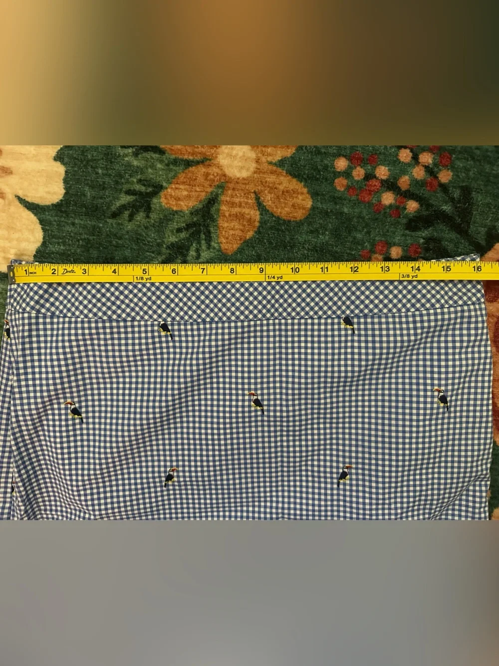 Women’s Blue Gingham Skirt | Embroidered Toucan Detail | Talbots